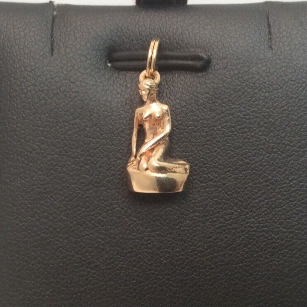 14k Solid Real Yellow Gold The Little Mermaid Nymph Nude Lady Charm Pendant 3gr